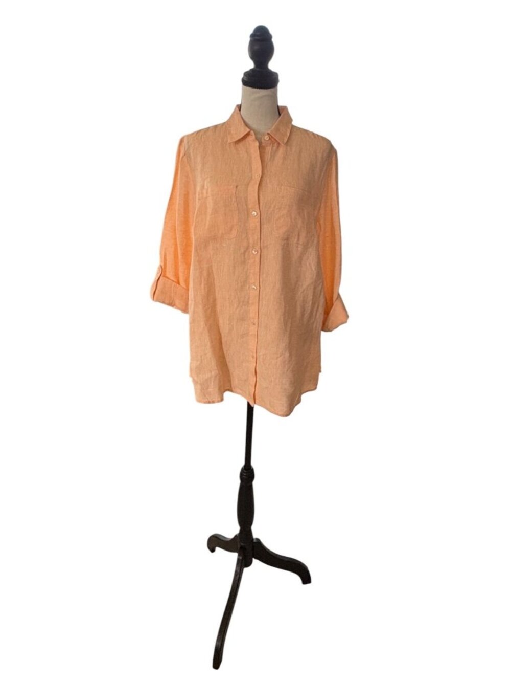 Women's Charter Club 100% Linen Button Up Blouse With Roll Tab Sleeve Medium